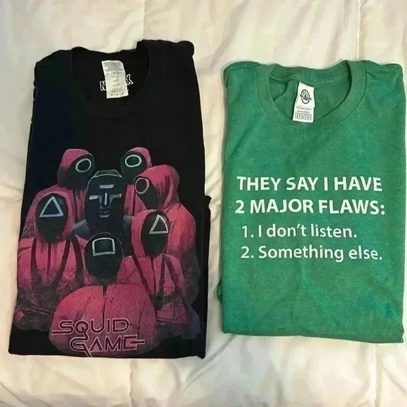 Other - Squid Games, sz M men’s shirts, black and pink, Flaws is green & white sz M